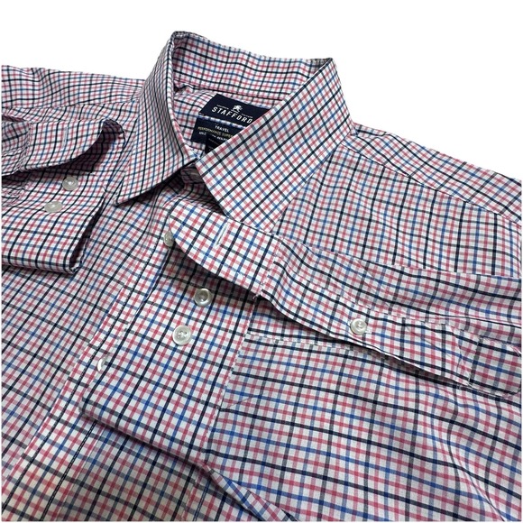 Stafford Travel Performance Mens Super Shirt Size 17 (33-34) Long Sleeve Check - Picture 1 of 13